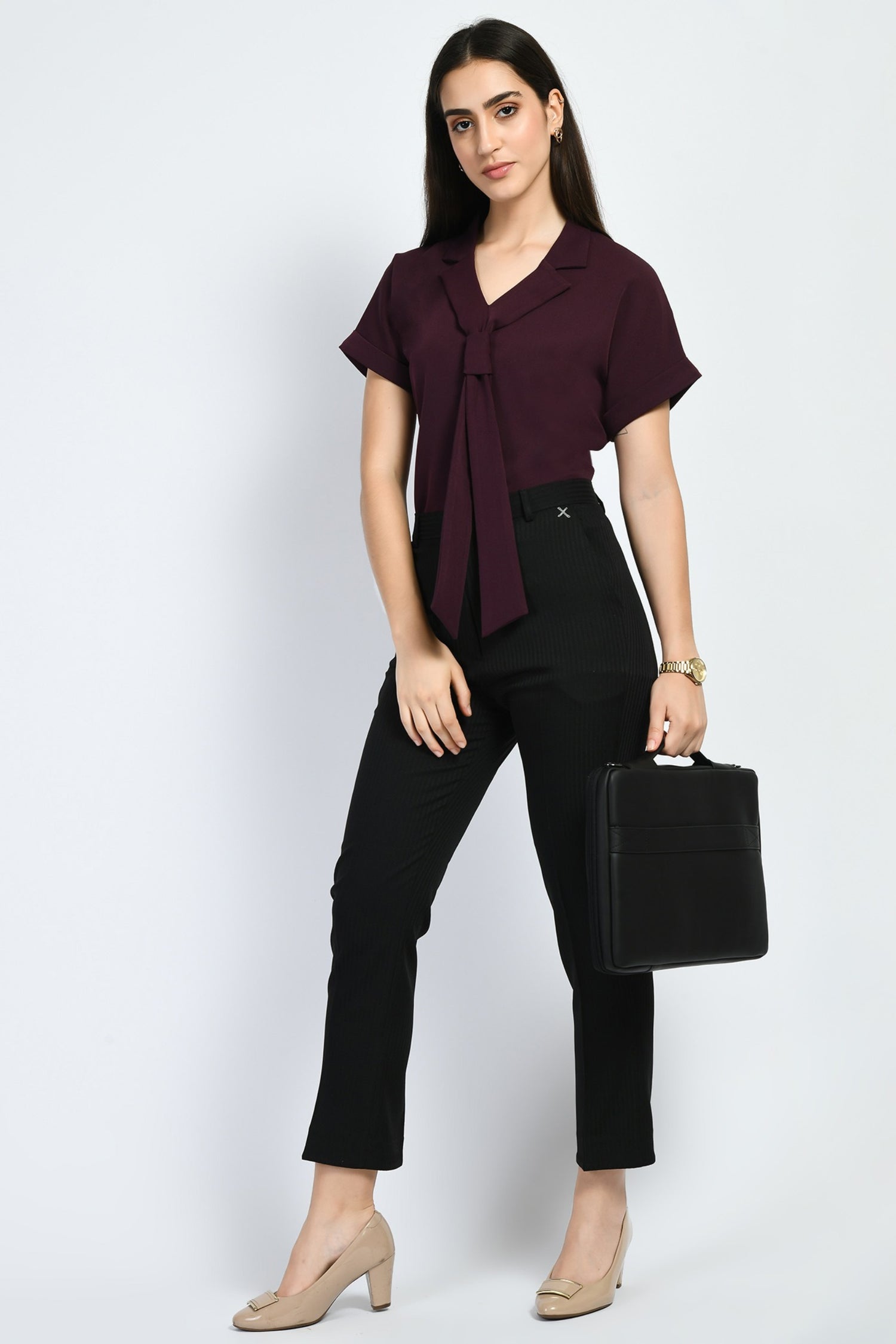 Exude Transcendence Blazer Top with Front Tie (Wine)