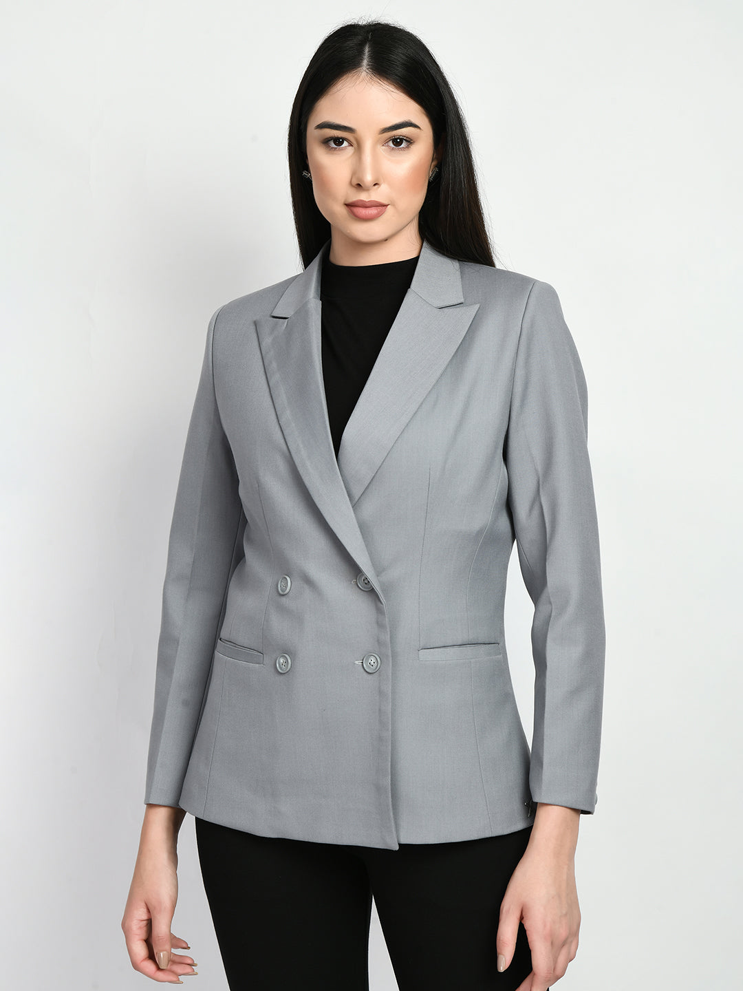 Exude Poise Double Breasted Medium Blazer (Grey)