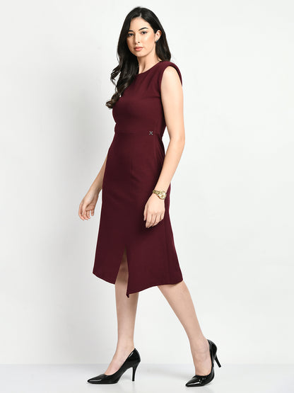 Exude Finesse Asymmetrical A-line Dress (Wine)