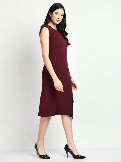 Exude Finesse Asymmetrical A-line Dress (Wine)