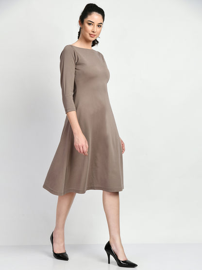 Exude Dignity Boat Neck A-line Dress (Camel Beige)