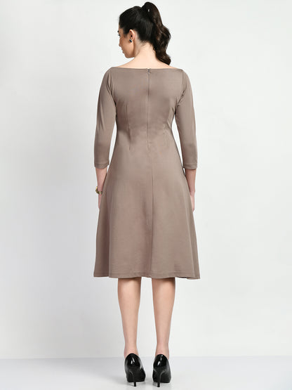 Exude Dignity Boat Neck A-line Dress (Camel Beige)