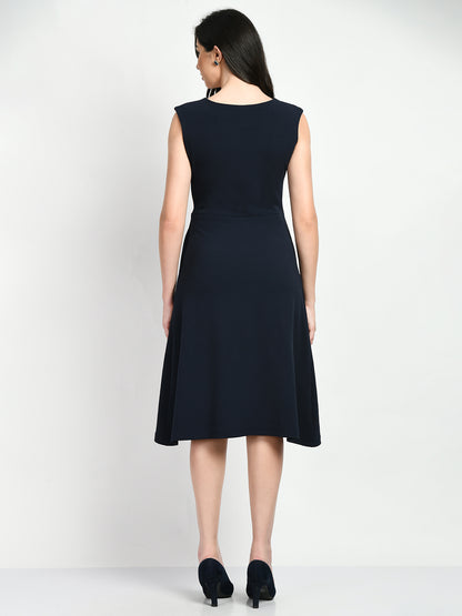 Exude Elegance Colour Blocked A-line Wrap Dress (Navy + Pink)