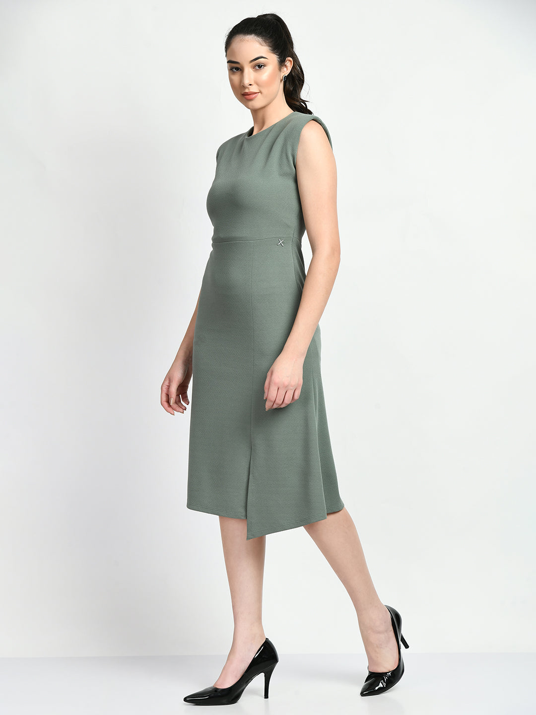 Exude Finesse Asymmetrical A-line Dress (Pista Green)