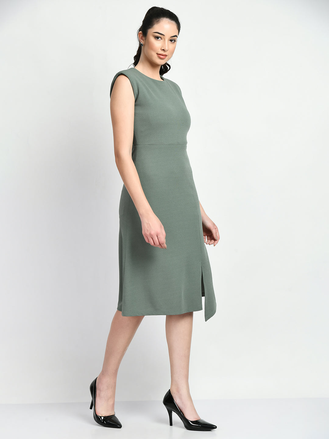 Exude Finesse Asymmetrical A-line Dress (Pista Green)