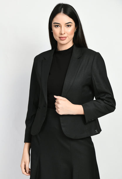 Exude Passion Checked Single Breasted Short Blazer (Black)
