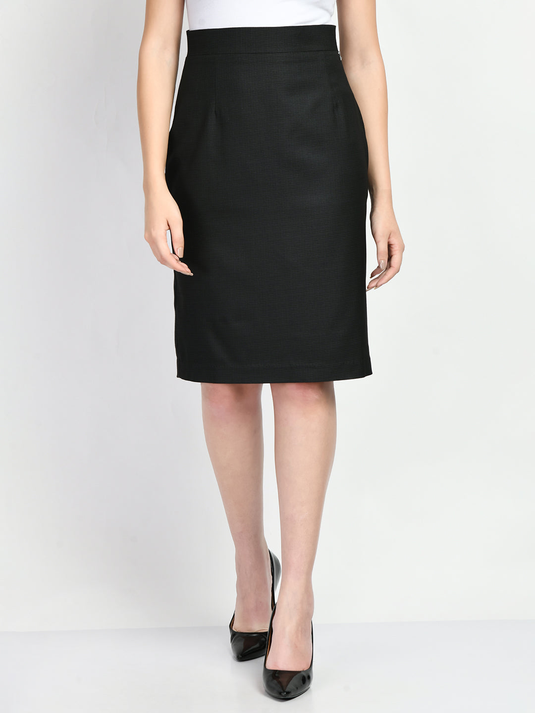 Exude Empathy Checked Pencil Skirt (Black)