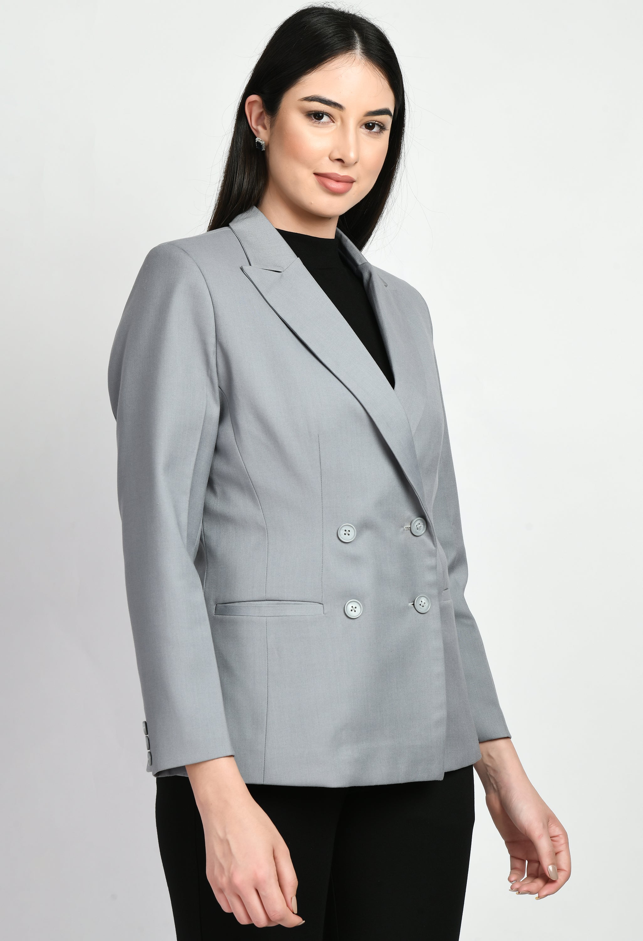 Exude Enthusiasm Double Breasted Blazer Pant Suit (Grey)