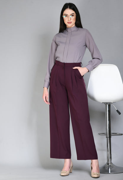 Exude Influence Solid Wide Leg Trousers (Wine)