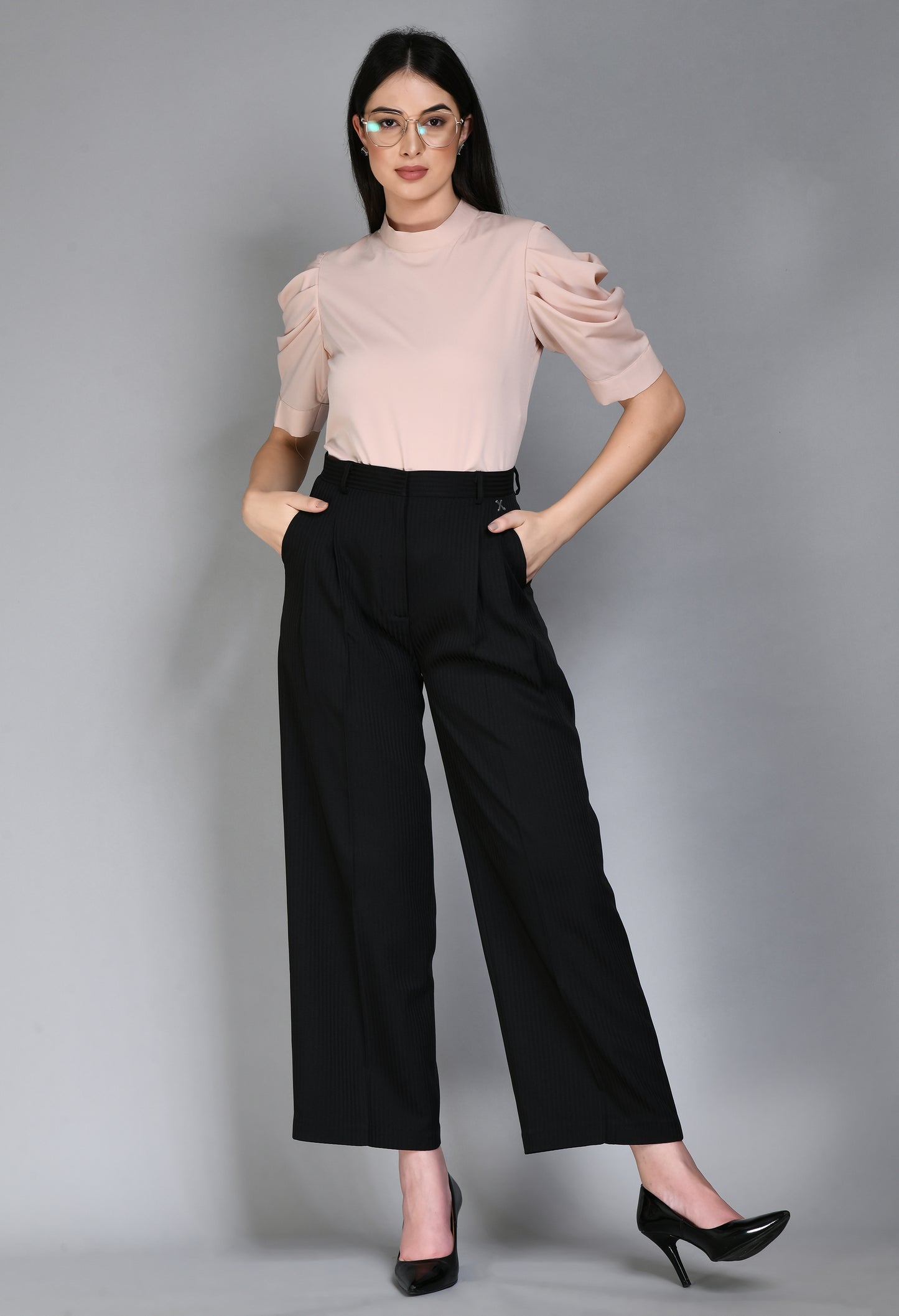 Women's Flapper 20's Style Pleated Trouser Wide Leg Black Pants
