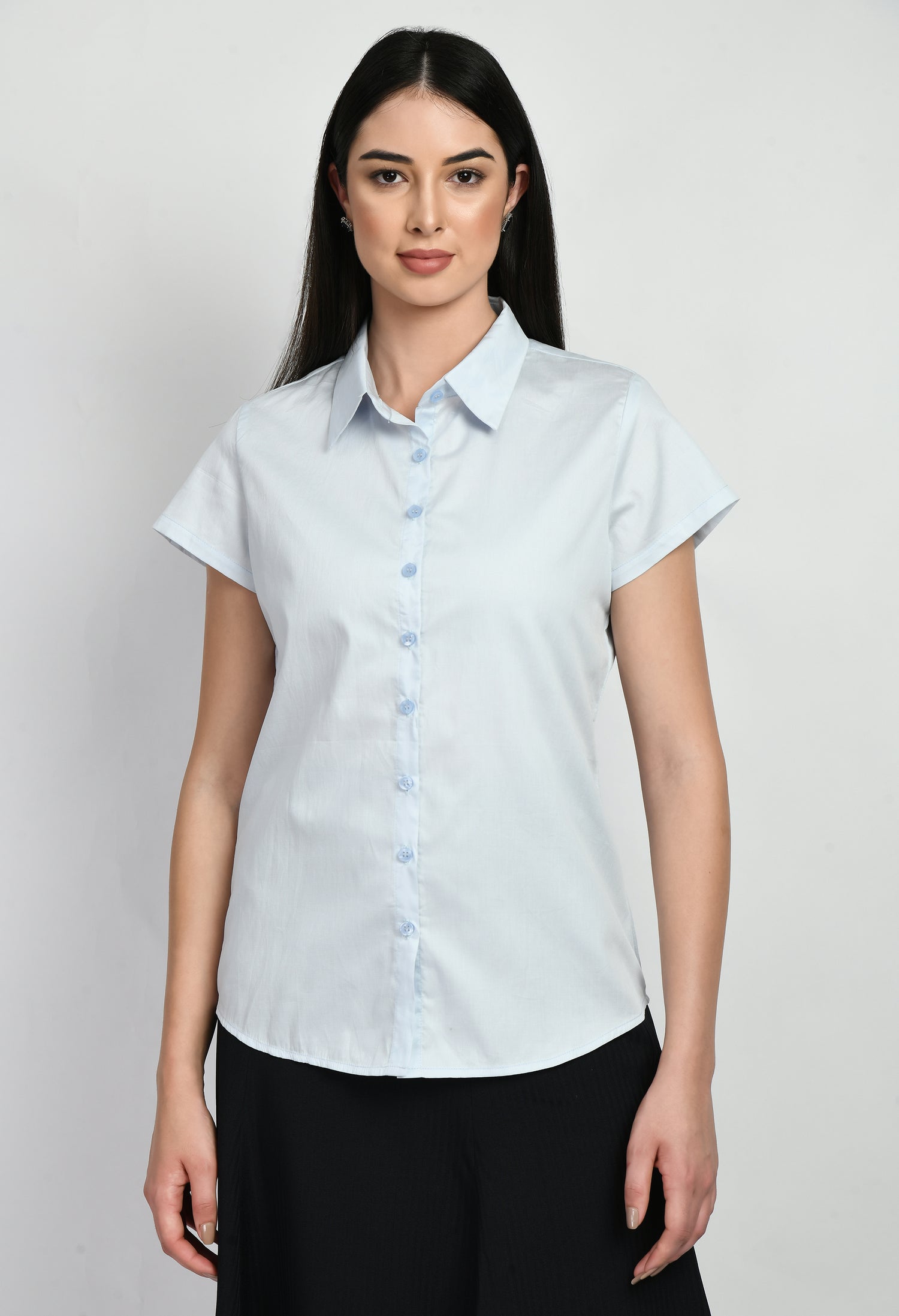 Exude Creativity Cap Sleeves Shirt (Powder Blue)