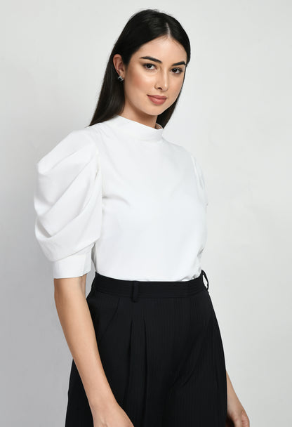 Exude Purpose Cowl Sleeves Top (White)