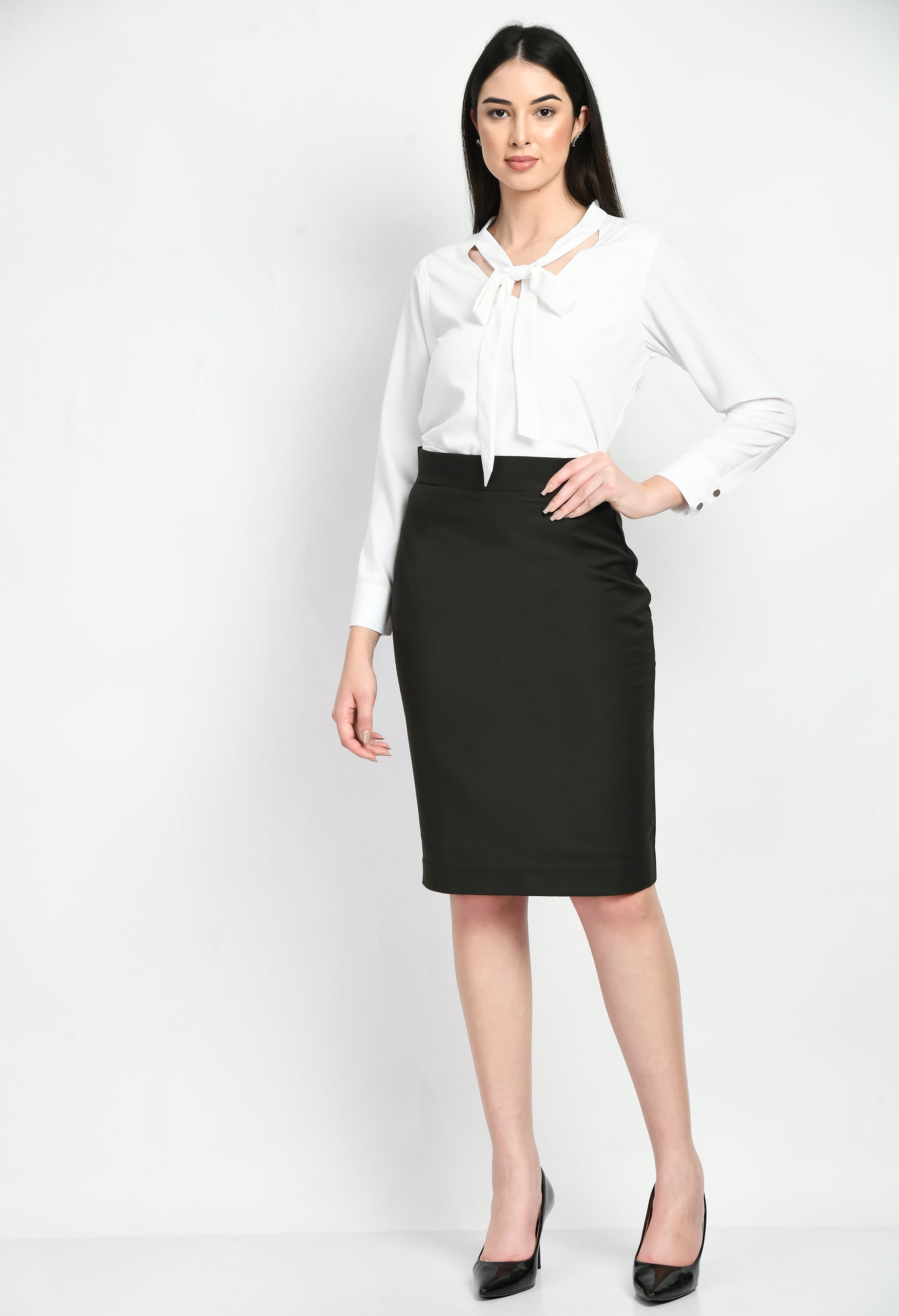 Exude Integrity Solid Pencil Skirt (Olive)
