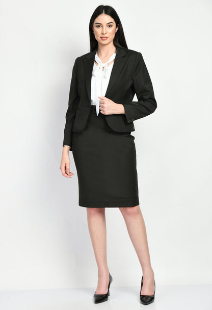 Exude Joy Solid Short Blazer Pencil Skirt Suit (Olive)