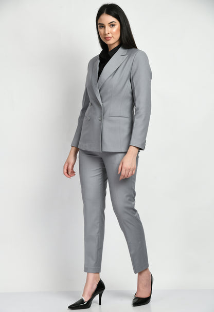 Exude Enthusiasm Double Breasted Blazer Pant Suit (Grey)