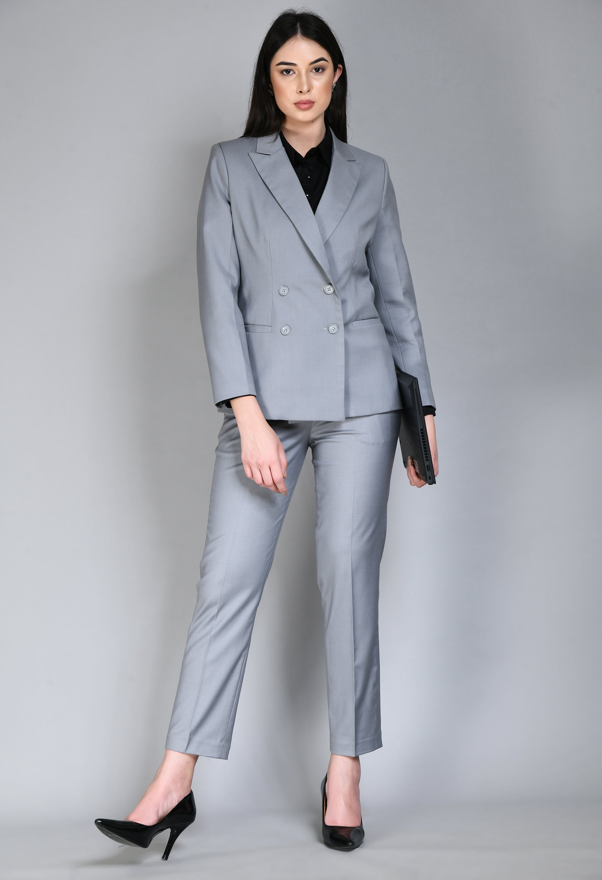 Buy Women's 2 Pieces Office Lady Blazer Set Formal Business Pant Suit Blazer  Jacket,Pant/Skirt Grey at Amazon.in