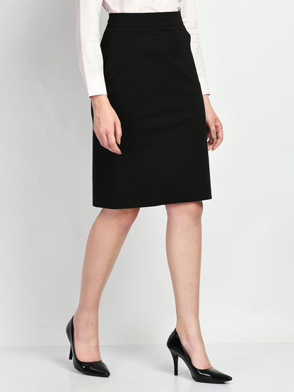 Exude Leadership Solid 4 Way Stretch Pencil Skirt (Black)