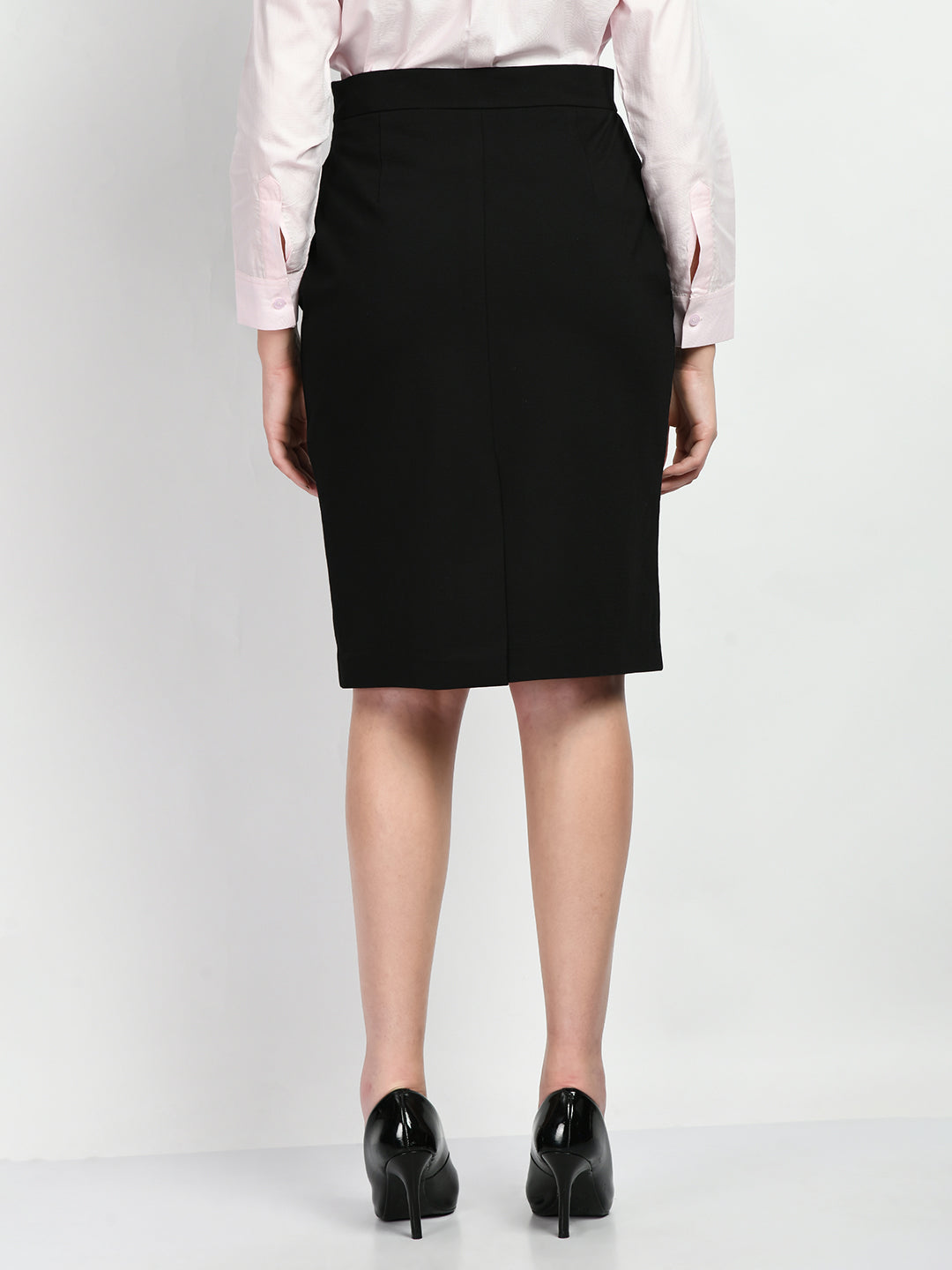 Exude Leadership Solid 4 Way Stretch Pencil Skirt (Black)