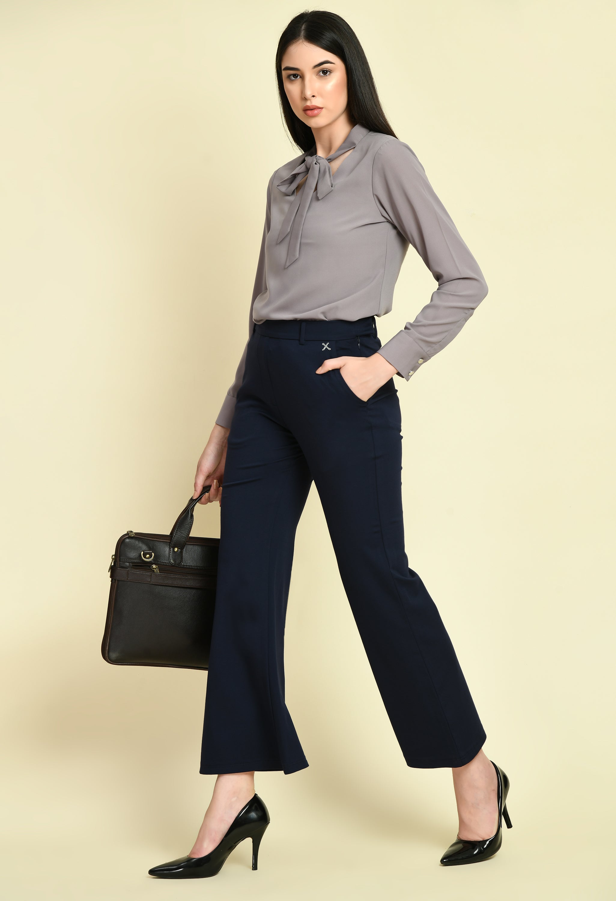 MANGO Women Navy Blue Solid Bootcut Trousers Price in India Full  Specifications  Offers  DTashioncom
