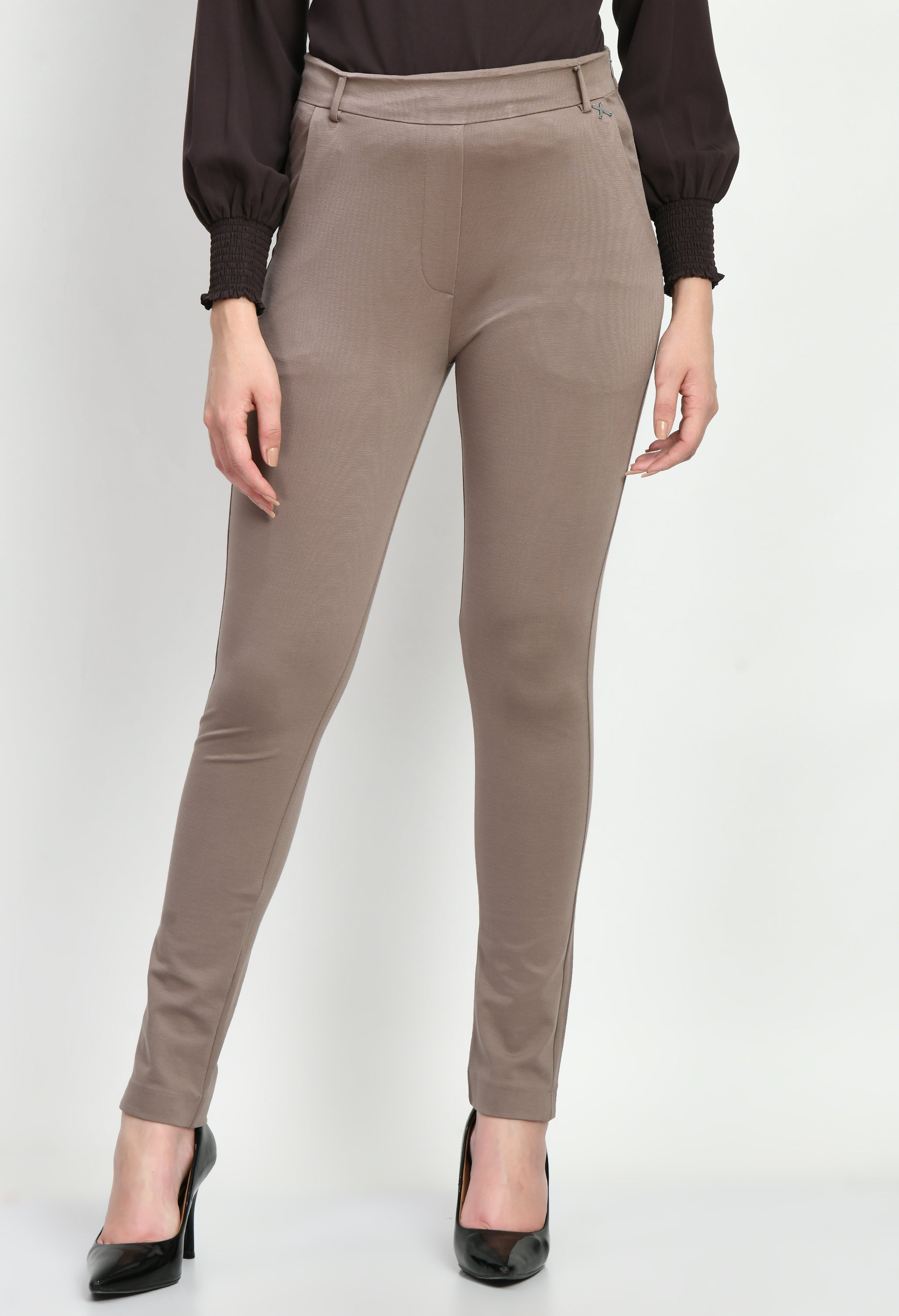 Exude Respect Solid 4 Way Stretch Slim Trousers (Camel Beige)