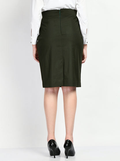 Exude Integrity Solid Pencil Skirt (Olive)