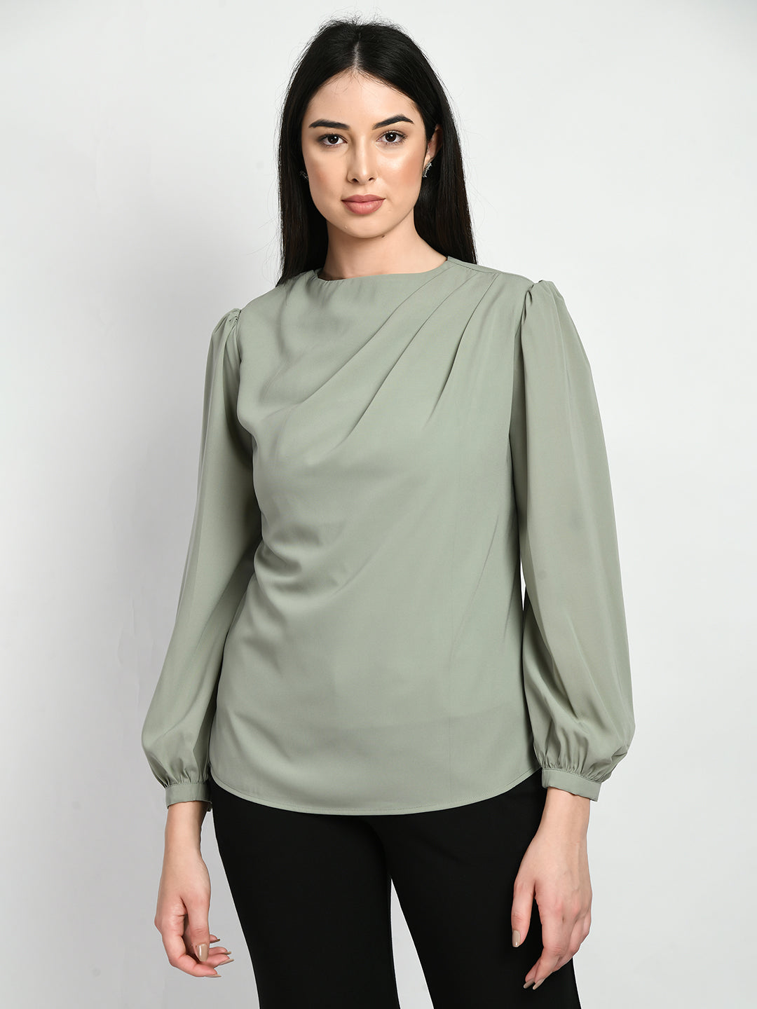 Exude Genius Pleat Detail Top (Pista Green)