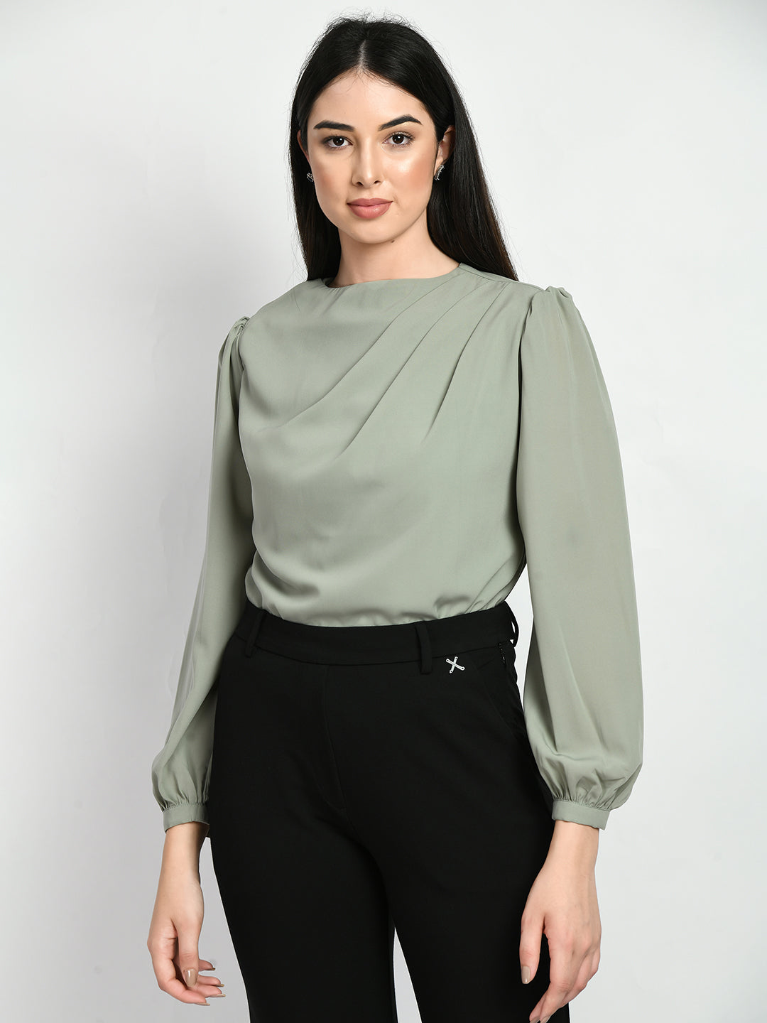 Exude Genius Pleat Detail Top (Pista Green)