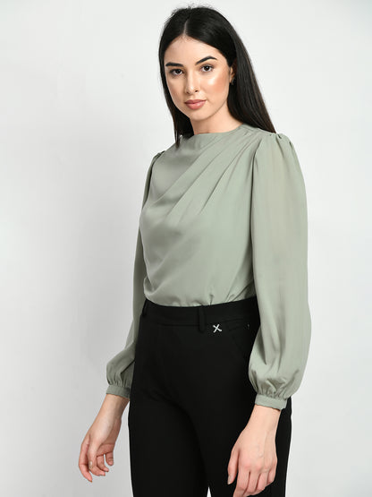 Exude Genius Pleat Detail Top (Pista Green)