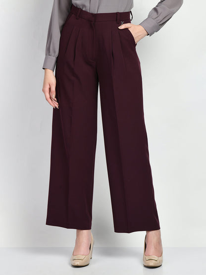 Exude Influence Solid Wide Leg Trousers (Wine)