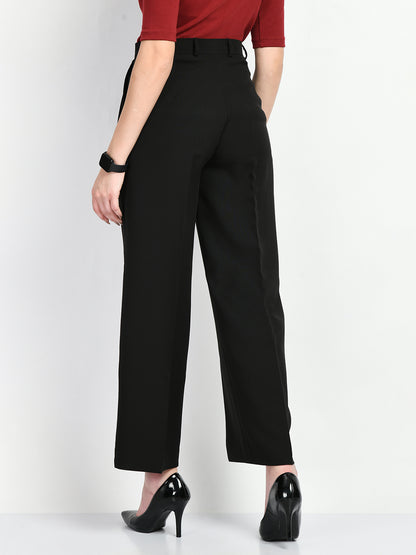 Exude Influence Solid Wide Leg Trousers (Black)