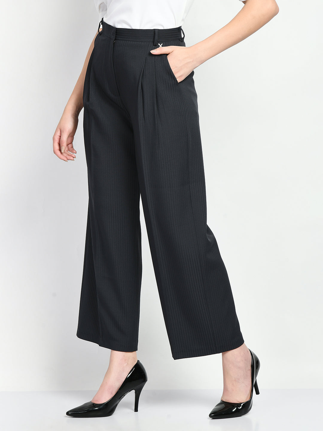 Buy VAN HEUSEN Red Stripes Polyester Slim Fit Women's Formal Pants |  Shoppers Stop
