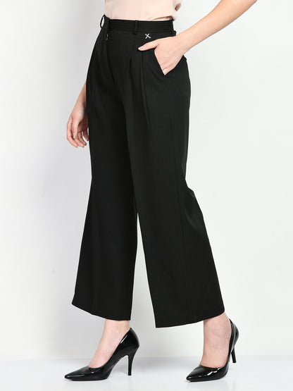 Exude Prowess Striped Wide Leg Trousers (Black)