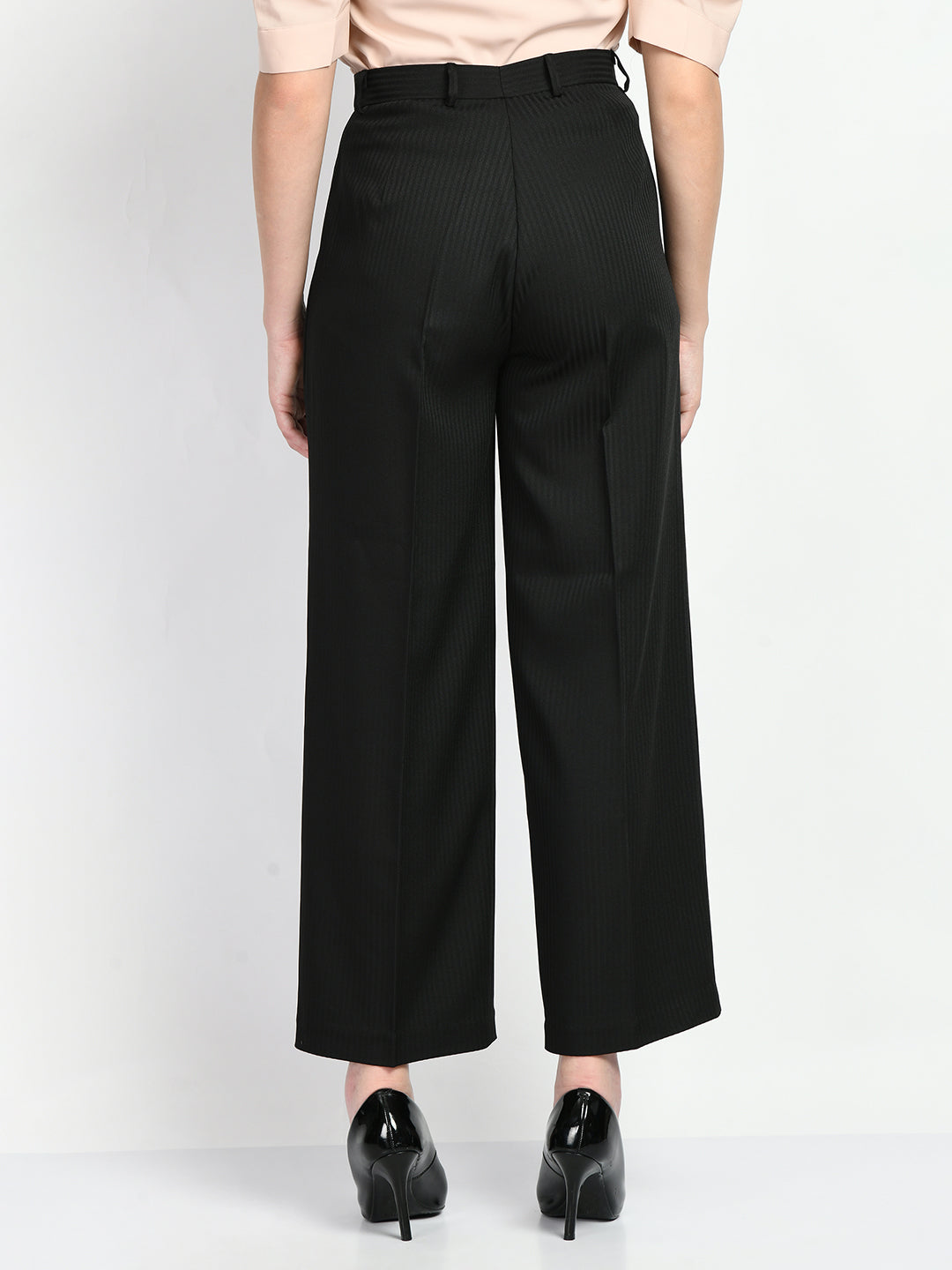 Exude Prowess Striped Wide Leg Trousers (Black)