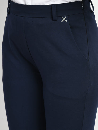 Exude Respect Solid 4 Way Stretch Slim Trousers (Navy)